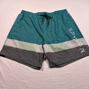Spyder Swim Trunks Men's XXL Teal Striped Elastic Waist Drawstring Pockets